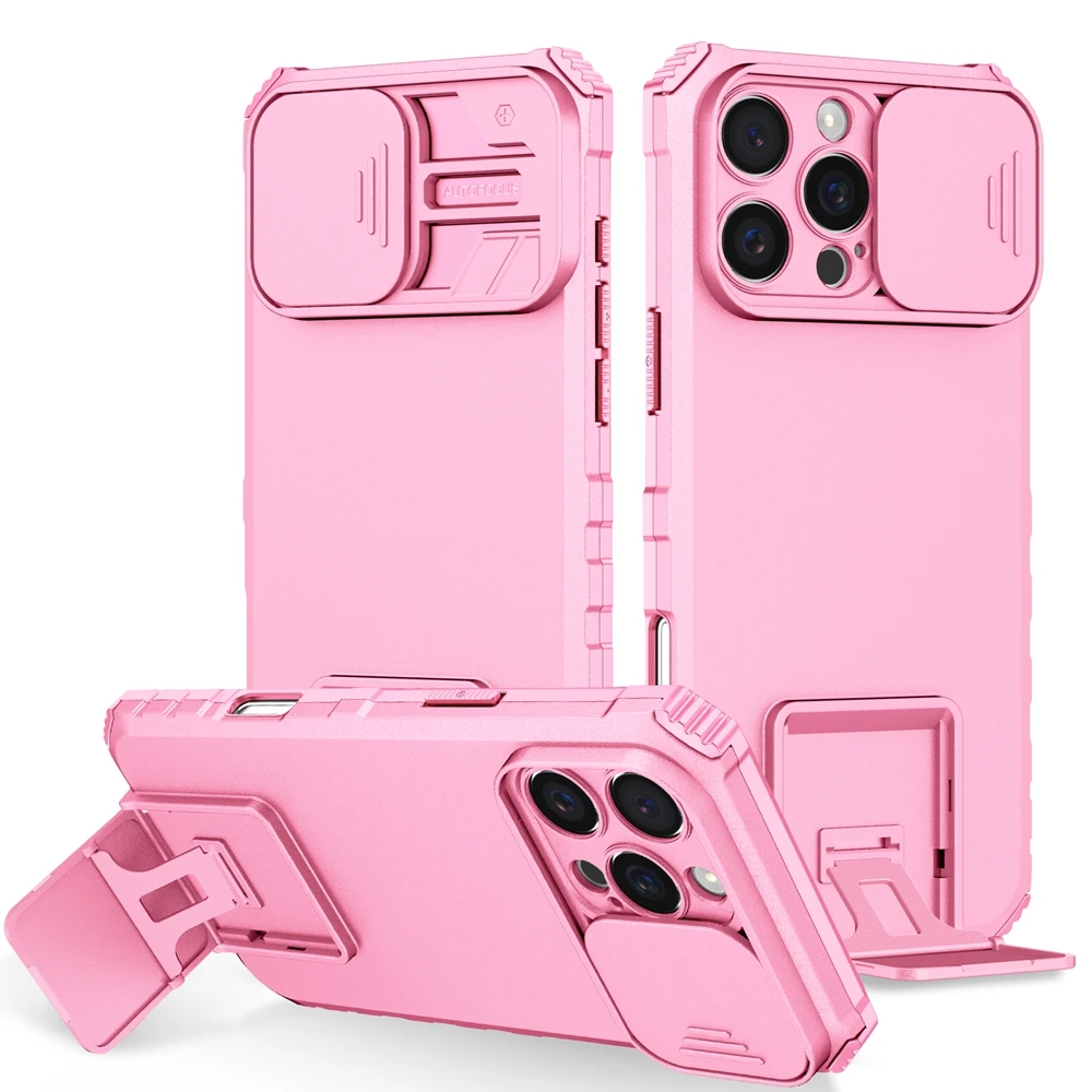Slide Camera Protection Armor Phone Case - Durable Hard Cover with Plastic Holder