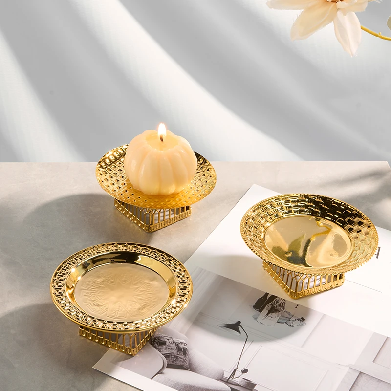 Metal Golden Square Foot Tray Fruit Plate Snack Tray Afternoon Tea Cake Plate Stainless Steel Hollow High Foot Tray Storage Tray 3