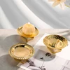 Metal Golden Square Foot Tray Fruit Plate Snack Tray Afternoon Tea Cake Plate Stainless Steel Hollow High Foot Tray Storage Tray 3
