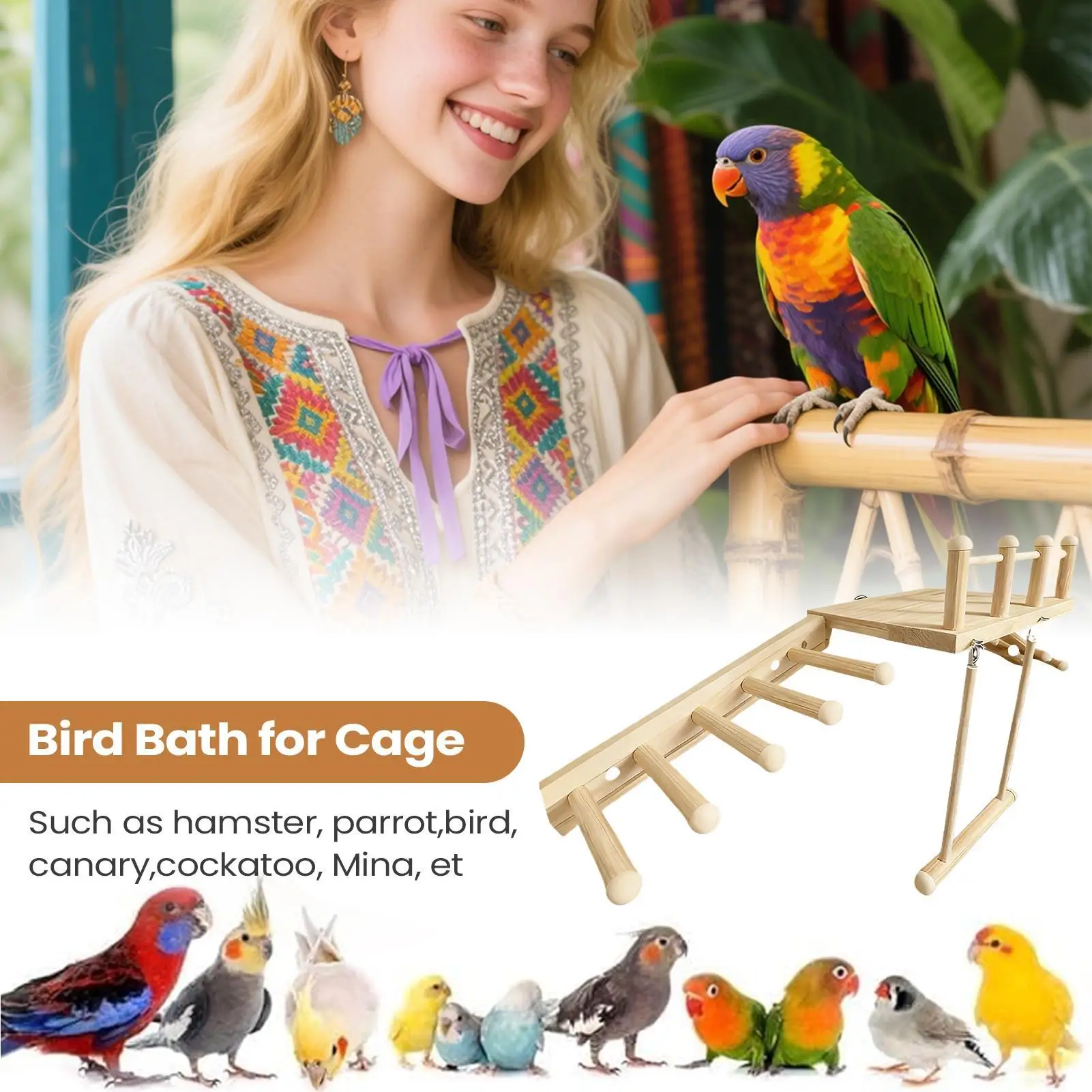 Bird Cage Perch Cage Accessories With Ladder Swing Natural Bird Perches For Boredom Prevention Mental Stimulation Parakeets
