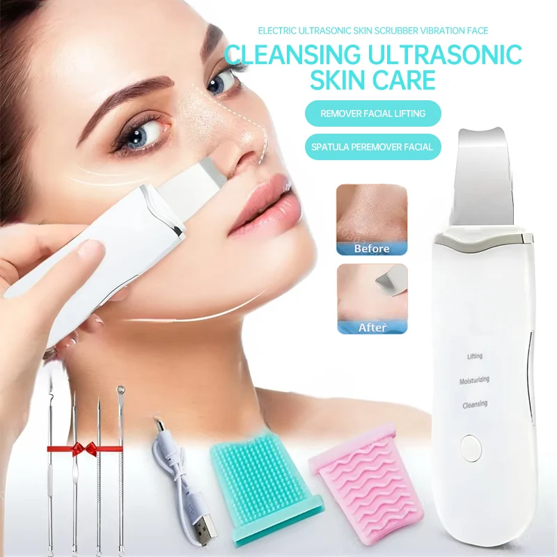 Electric Ultrasonic Skin Scrubber Vibration Face Spatula Peeling Blackhead Remover Facial Lifting Cleansing Ultrasonic Skin Care