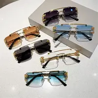 Lunettes de soleil à double pont vintage pour femmes et hommes, lunettes de soleil dégradées, nuances carrées, décor guépard, sans monture, métal, UV400 Respzed 1