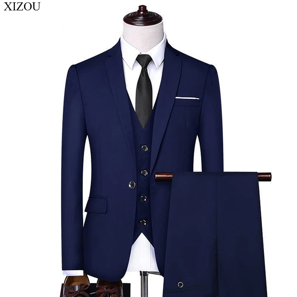 Wedding Suits For Men Elegant Blazers Set 3 Pieces Formal Classic Jackets Vest Pants Full Coats Costume Mens Suit