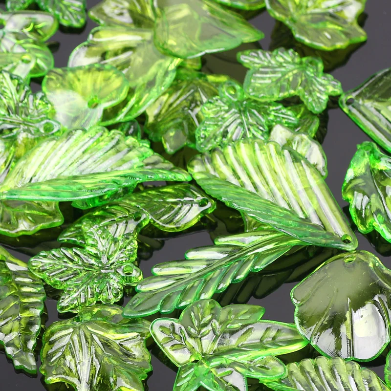 Green Plastic Leaf Charms Leaves Beads Pendants 30pcs/lot For Diy Necklace Bracelet Earrings Jewelry Making Handmade Crafts