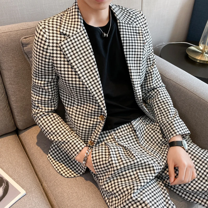 Jaqueta formal xadrez estilo britânico masculina, blazer de alta qualidade,  moda elegante, negócio simples de alto nível, casual para festas,  cavalheiro - AliExpress
