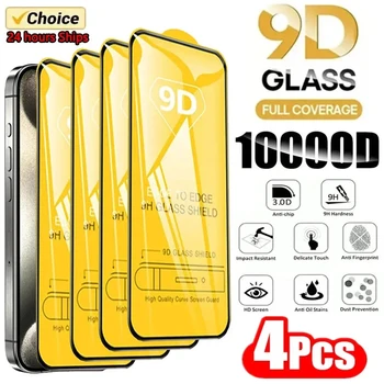 4Pcs 9D Protective Glass For iPhone 16 15 14 13 12 11 Pro Max Screen Protectors For iPhone 15 14 Plus 12 13 Mini  Tempered Glass