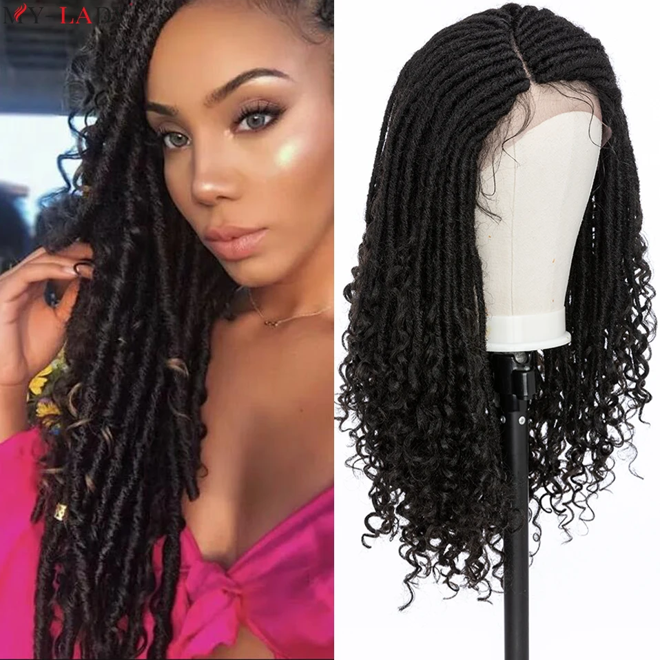 My-Lady 25'' Synthetic Braided Lace Front Wig Goddess Faux Locs Wig With Baby Hair Dreadlocks Wig Crochet Hair Braids Brazilian