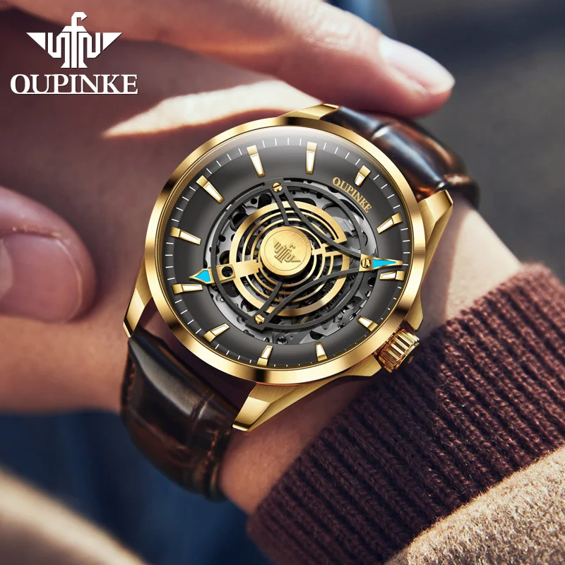 OUPINKE 3206 Automatic Mechanical Watch For Men Hollow 40mm Dial Original Hand Clock Synthetic Sapphire Mirror Man Watches