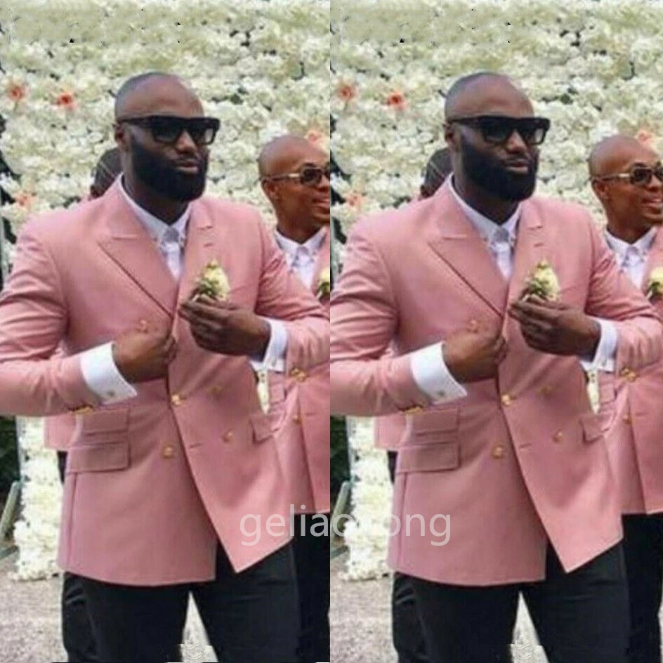 Solid Blazer for Men Peak Lapel Double Breasted Dinner Prom Jacket Elegant Smoking Slim Fit Suit Coat for Wedding/Business