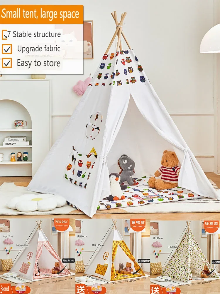 1.35M Children's Tent Teepee Tent for Kids Portable Tipi Infantil House for Kids Play House Kids Tents Lights Decoration Carpet 4
