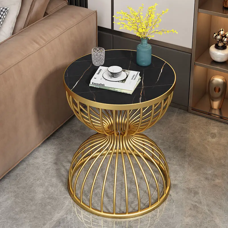 

Nordic Light Luxury Marble Small Round Table Modern Simple Living Room Sofa Corner Table Small Iron Art Rock Plate Balcony Mesas