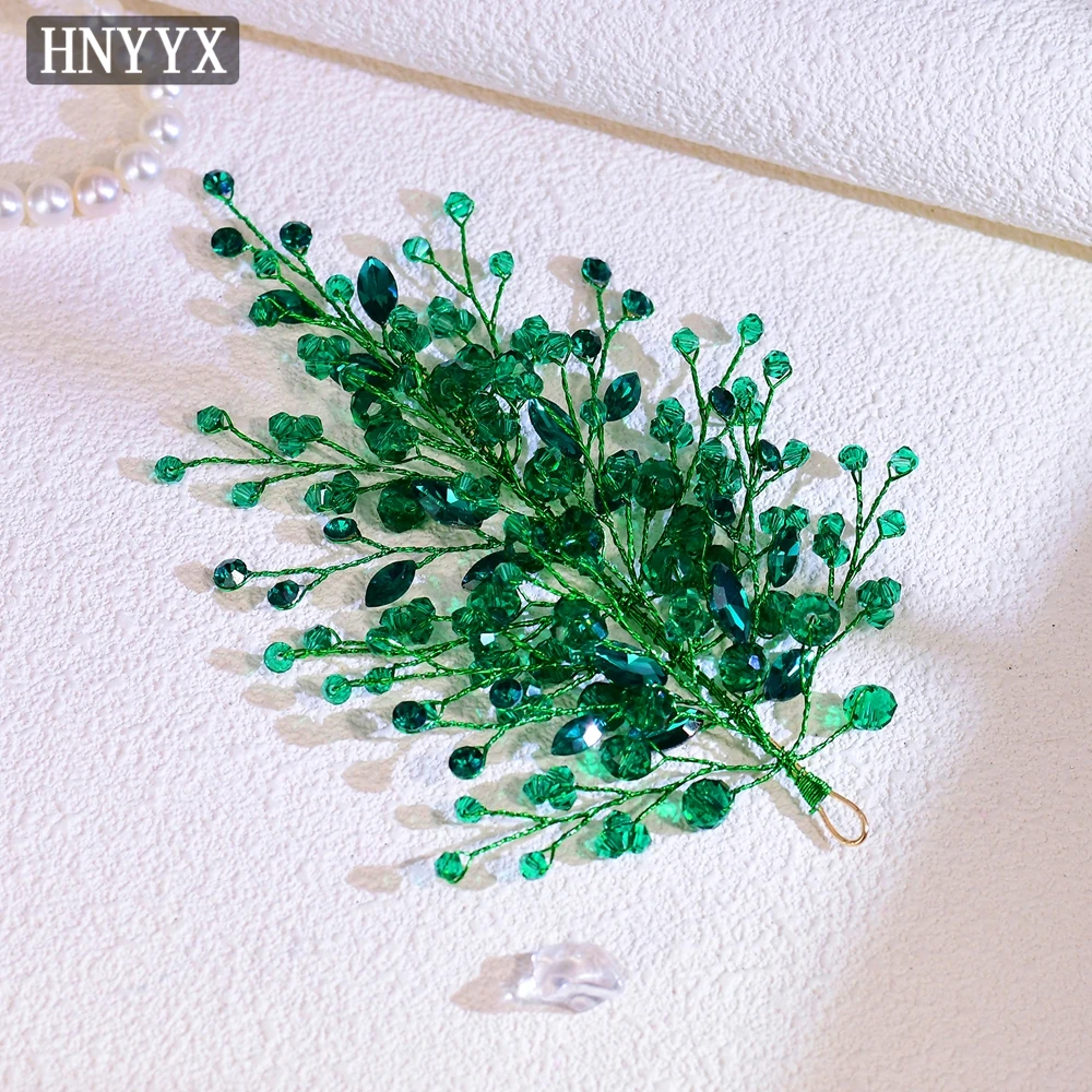 HNYYX Rhinestone Headpieces Bridal Wedding Jewelry Hair Accessories Handmade Green Crystal Woman Gown Headress Party Gift A235 bridal hair accessories