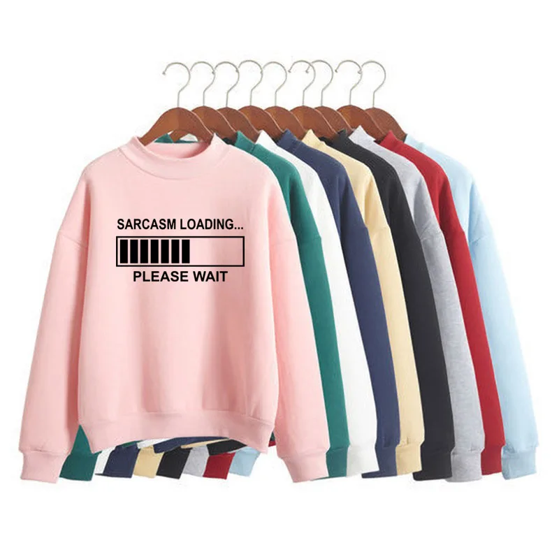 

Sarcasm Loading Please Wait Print Woman Sweatshirt Sweet Korean O-neck Knitted Pullover Autumn Winter Candy Color Women Clothes