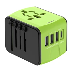 Universal Travel Adapter with 3 USB & 1 Type - C Port - Worldwide Power Solution (Green)
