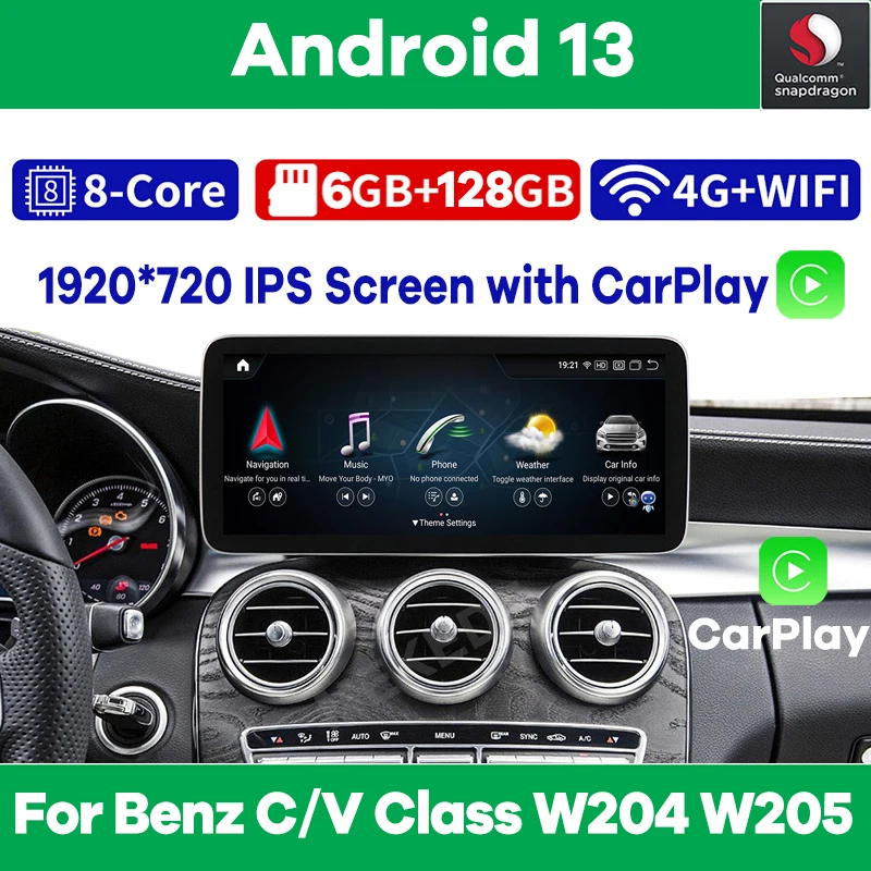 

Android 13 Qualcomm 6G 128G Car Multimedia Player GPS Radio for Mercedes Benz C V Class W204 W205 GLC X253 W446 CarPlay Video BT