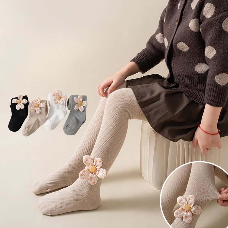 

Girls' Leggings Spring and Autumn Girls' Pantyhose Wear Solid Color Sunflower Dance Socks Girl Stockings for Children
