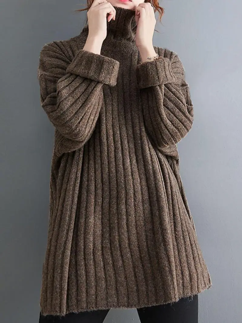 

Vintage Oversized Thickened Pit Strip Turtleneck Sweater Women's Loose Outer Wear 2022 Autumn And Winter Split Bottoming Sweater