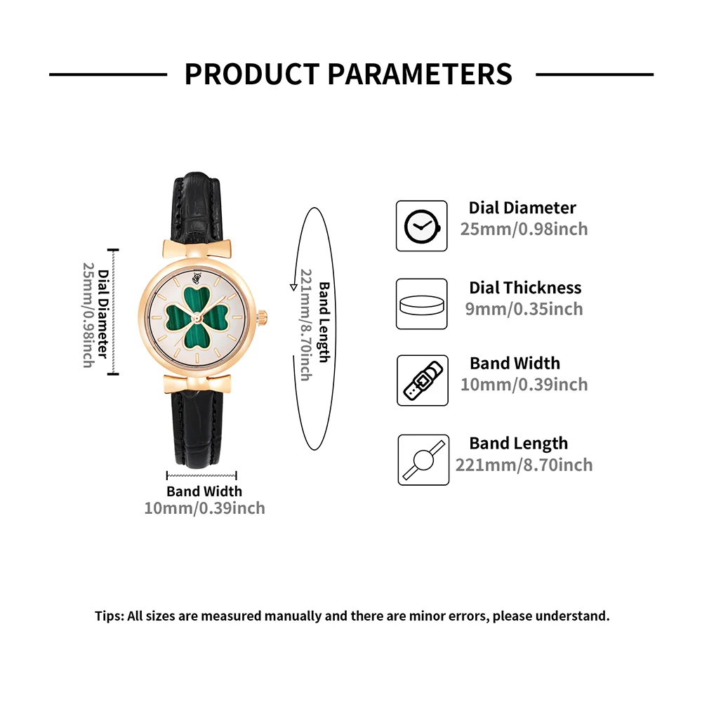 LUCKYFOX Simple and Fashionable Women's Watch Vintage Round dial Clover hollowed out black strap Quartz Watch Gift Relojes 6