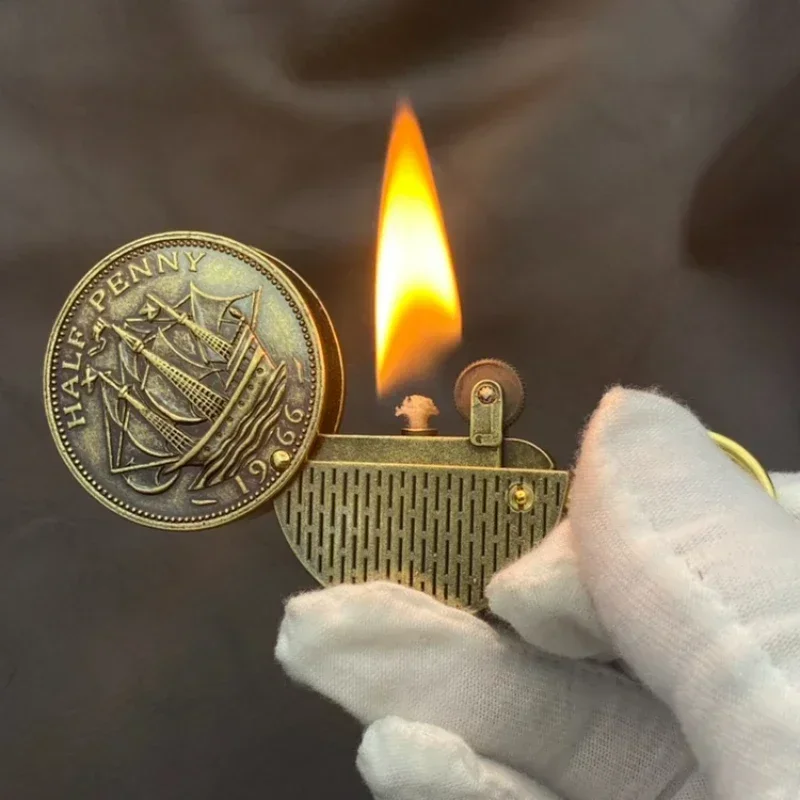 Retro Coin Kerosene Torch Lighter Keychain Mini Portable Flint Griding Wheel Cigarette Lighters Smoking Accessories kerosene lighter cigarette lighter