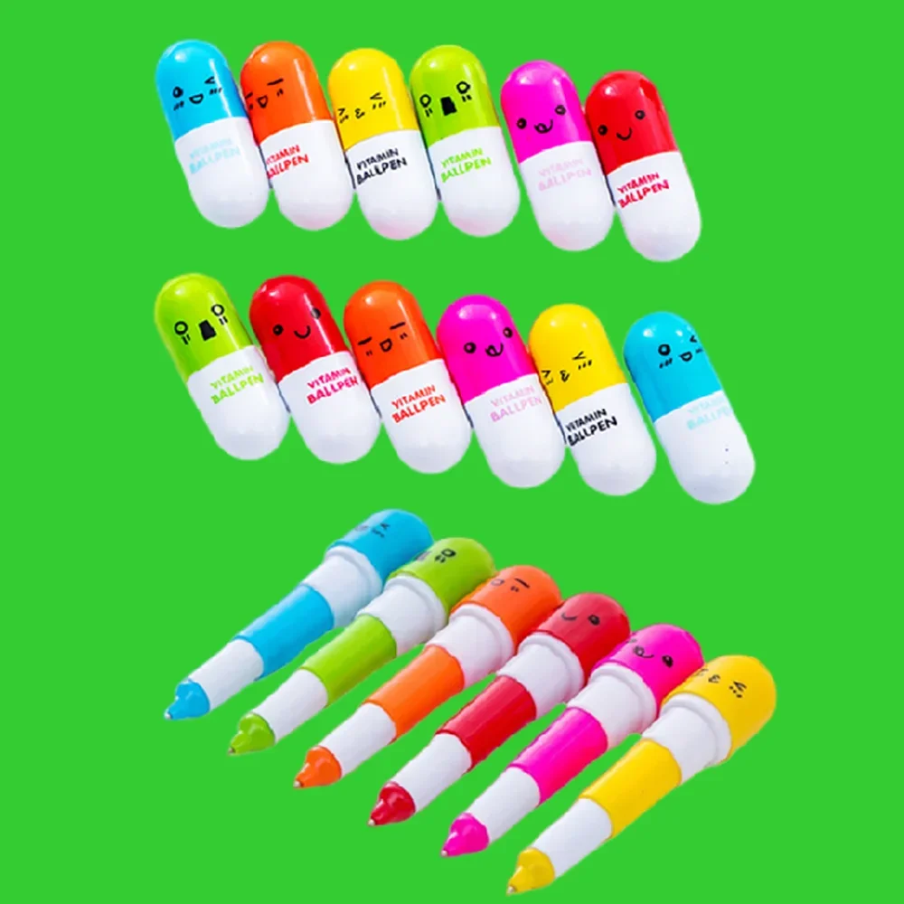 Retractable Pill Pens 20Pcs Cartoon 6 Colors Kids Party Supplies Boys Girls Birthday Guest Gift Giveaway Pinata Filler Gift Pack