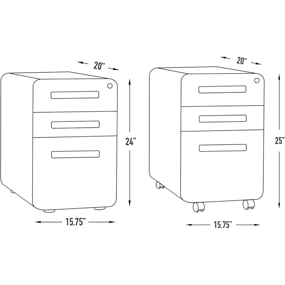 secure 3-drawer metal file cabinet for office, legal/letter size, mobile with stationary option