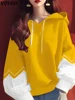 VONDA Women 2025 Hoodies Pullovers Casual Long Sleeve Autumn Sweateshirts Oversized Lantern Sleeve Patchwork Tops Femininas 3