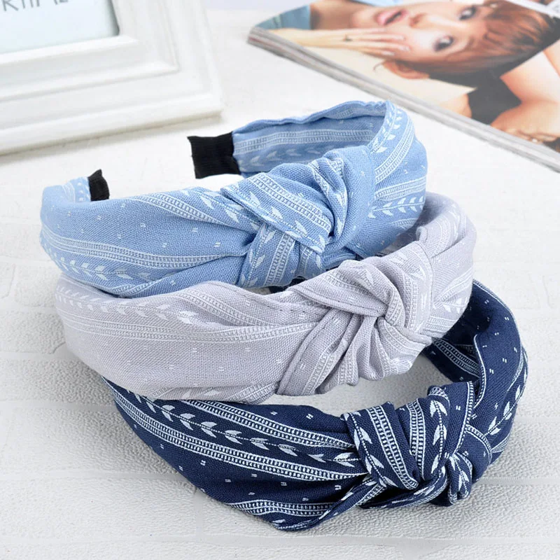 New Floral Print Women Headband Cross Knot Hair Hoop Wide Side Head Hoop Cloth Fabric Hairband Bow Headwrap Hair Accessories