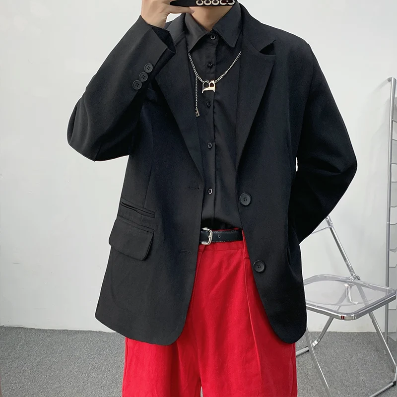 

Korean Style Classic Black Loose Suit Male Kpop Oversized Handsome Tops Men'S Clothing Ulzzang Fashion Coat Streetwear Jackets