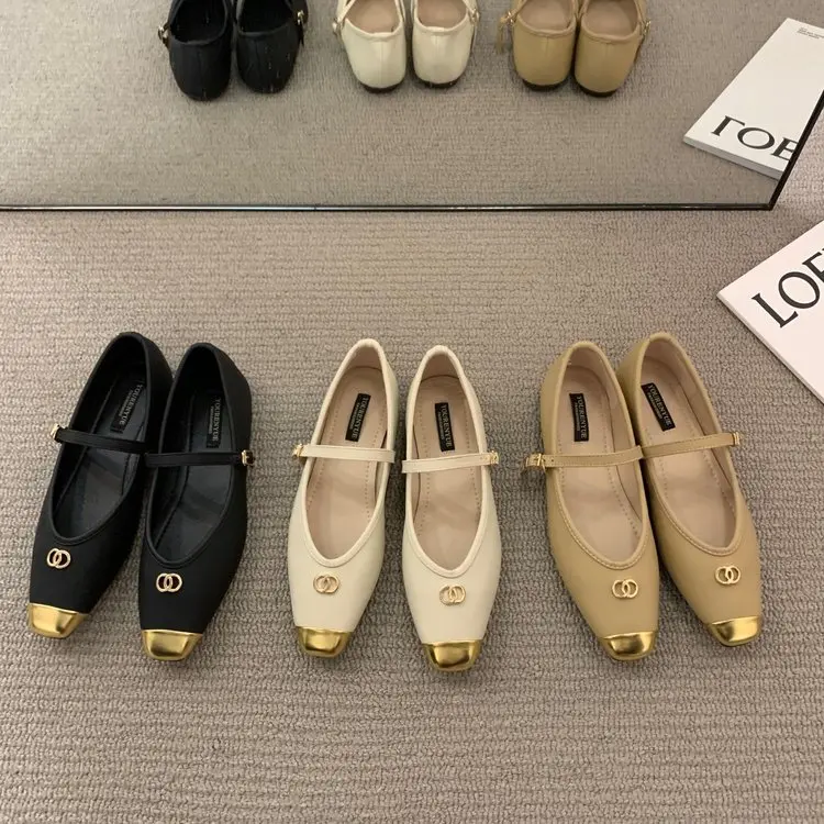 

Женские туфли на плоской подошве, туфли с квадратным носком и закрытым носком, лоскутные туфли с пряжкой с язычком, весна 2023