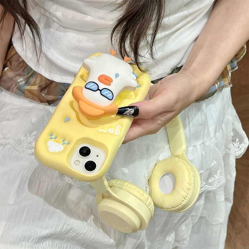 Cute 3D Cartoon Glasses Duck Bracket Soft Silicone Case for