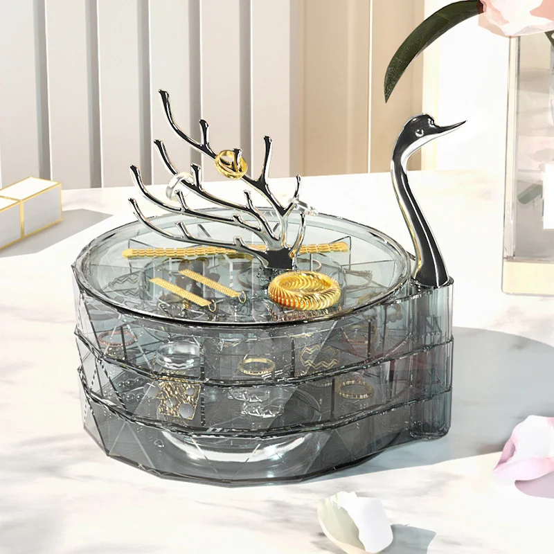 Swan 3-Layer Rotating Jewelry Box Transparent Dustproof Earrings Bracelet Necklace Desktop Display Storage Box 18 Swan 3-Layer Rotating Jewelry Box Transparent Dustproof Earrings Bracelet Necklace Desktop Display Storage Box