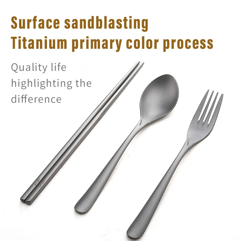 TiTo Titanium Chopsticks Spoon Fork Tableware Set Outdoor Portable Household Children's Lunch Box Camping_voghion.com