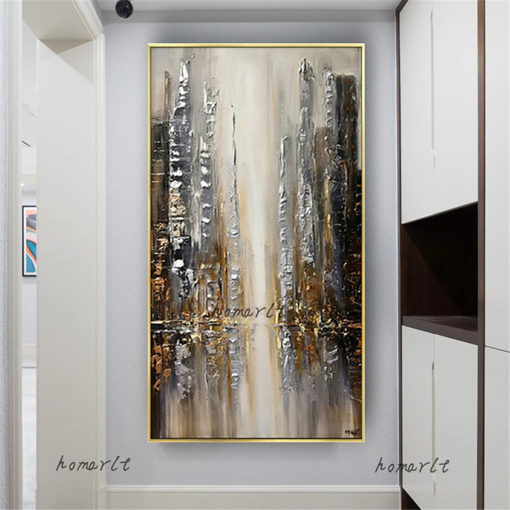 Handmade Abstract Oil Painting On Canvas White Black Thick Textured