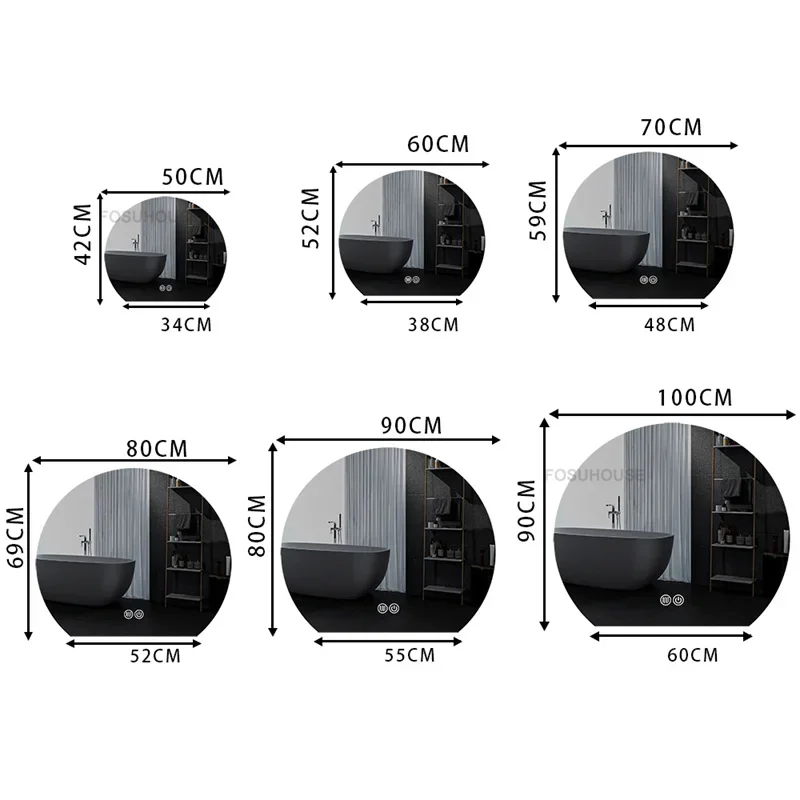 Description Picture 2 of itemNordic Semicircular Smart Bathroom Mirrors Home Touch Screen Bath Mirrors with LED Light Minimalist Vanity Mirror for Bathroom