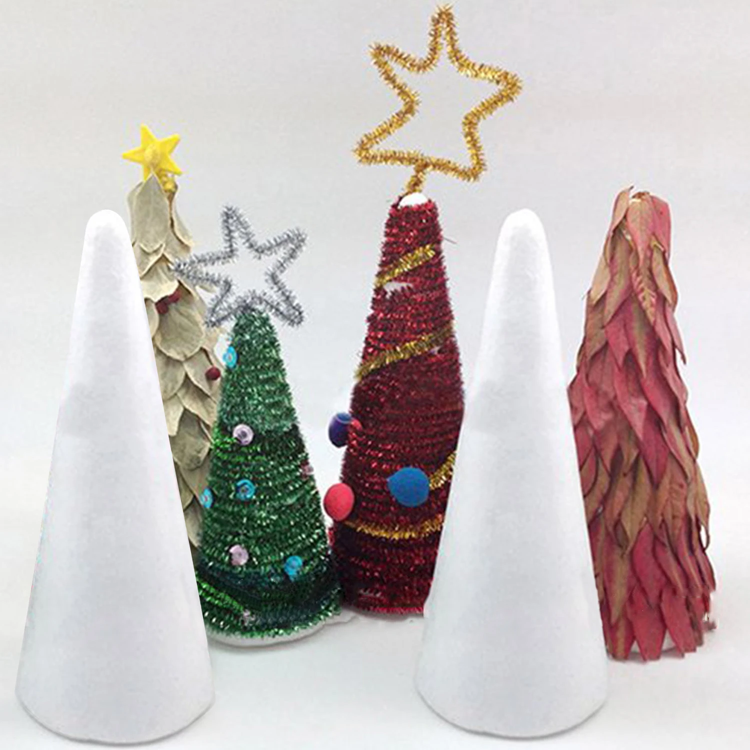 Kids 5pcs 5.91 inch DIY Christmas Tree Foam Cones Modeling Xmas Tree Styrofoam Molds New Year Decor Props Handmade Craft Toy