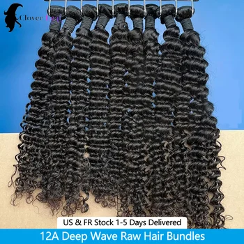 12A Deep Wave Bundles Human Hair Brazilian Remy 30 32 Inch Raw Curly Hair Bundles 100% Human Hair Extensions 3/4 PCS Double Weft Wet Human Hair Bundles Thick Full Ends Soft Bouncy Hair For Women Salon Grade Long Lasting Luxury Bundles Deal Fast Shipping 1