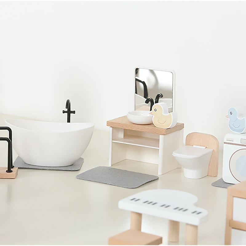 Wooden Miniature Dollhouse Furniture Set for Kids