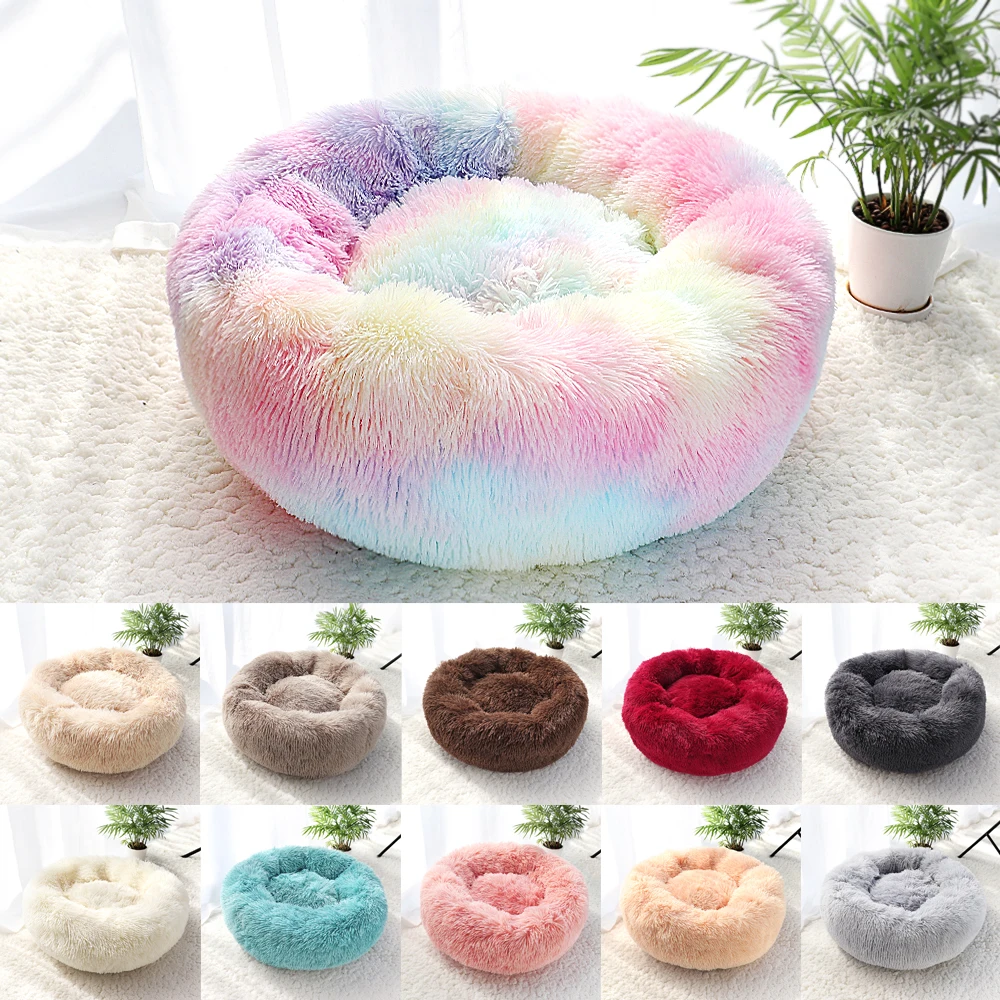 Soft Bed Long Plush Winter Cat Mat Beds Round Cushion