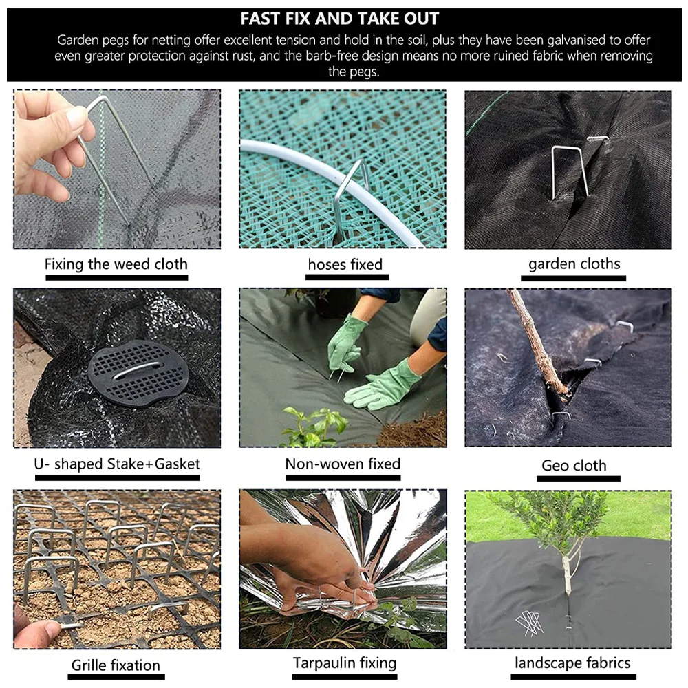 Garden Staples 50pcs Landscape U-Shaped Anti-Rust Ground Sod Pins