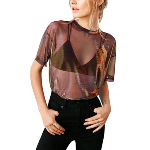 tシャツ mesh sheer tops レディース Women's Fashion Sheer T-Shirt, Mesh Top, Transparent Club