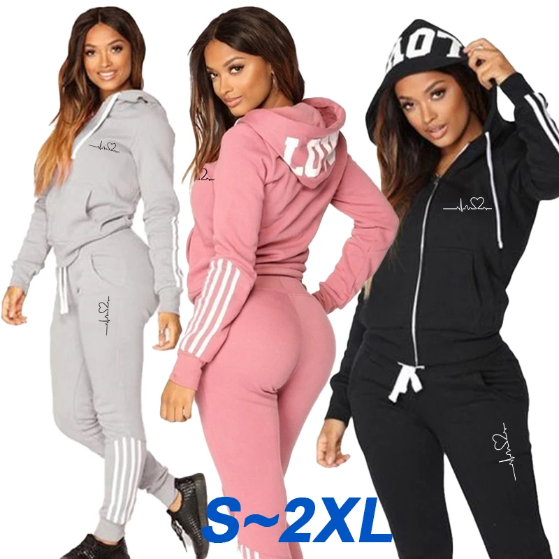 Women's fashion sexy three stripe sportswear two-piece casual long sleeved full zip hoodie and pants sportswear set puma official puma evo stripe full zip hoodie 58942403