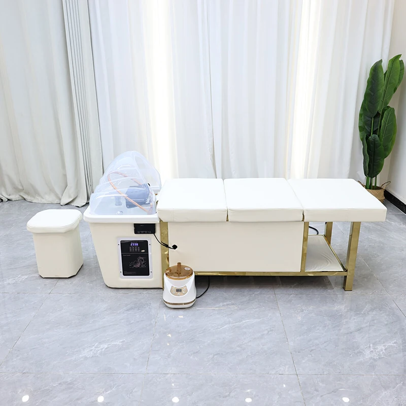 Luxury White Leather Lay Down Thai Washing Bed Modern Multifunction Barbershop Furniture Shampoo Bed With Foot Spa