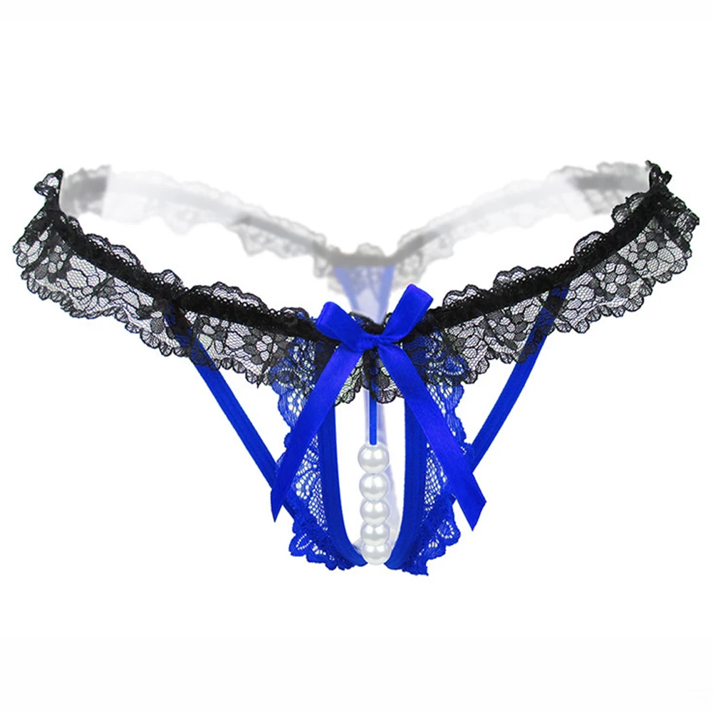 

Sexy Underwear G-string Women Lace Panties Open Crotch Pearly Thong Briefs Erotic Lingerie Outfit See Through Hollow Knickers