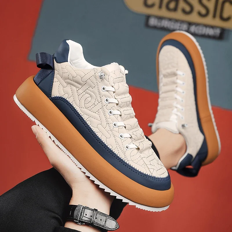 

Кроссовки мужские из ПУ кожи, Вулканизированная подошва, без шнуровки, спортивная обувь для скейтборда, прогулок, повседневные, зимние