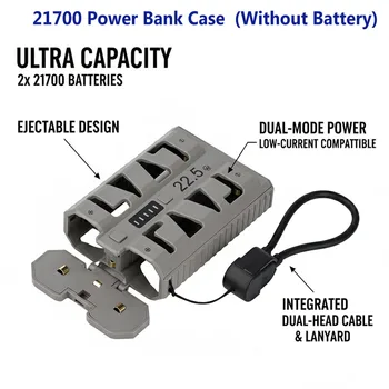 Custodia Power Bank 21700 con Ricarica Rapida 22.5W, Doppia Modalità, Staccabile, Fai-da-te, per Ricarica Telefono Senza Batteria