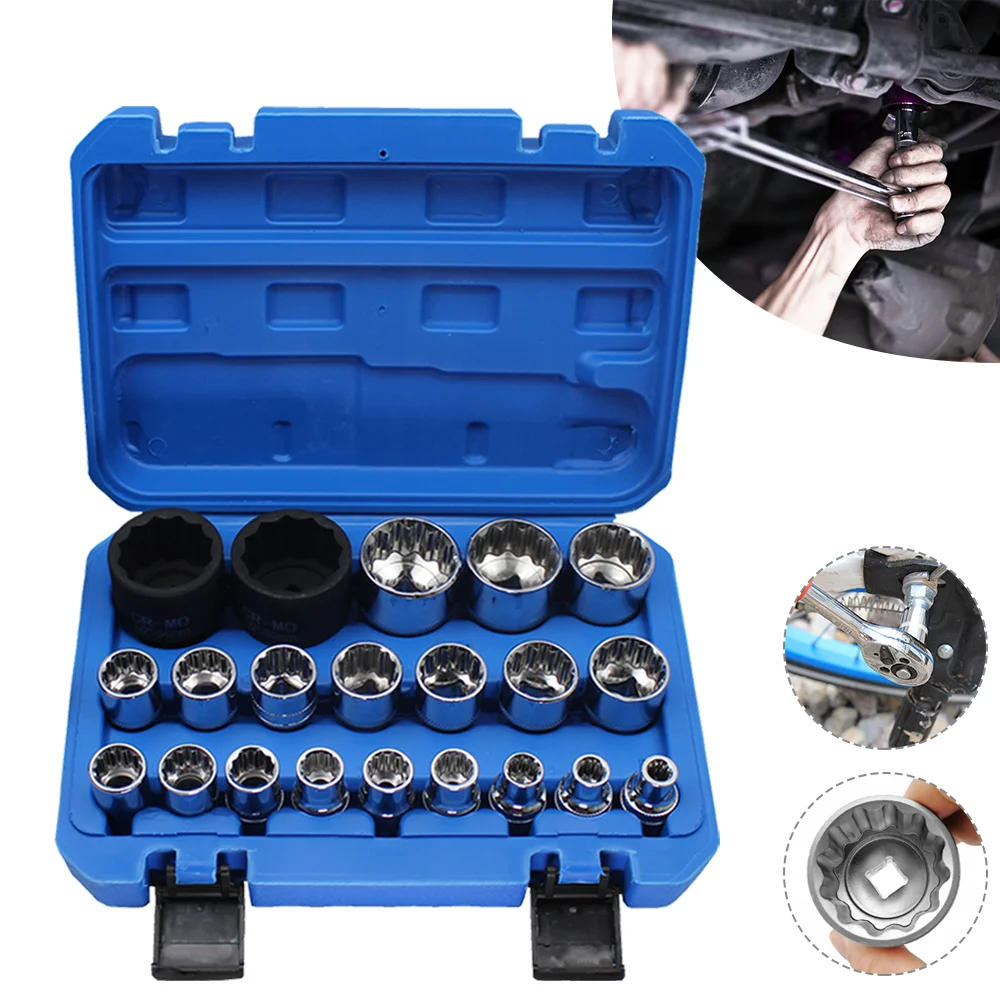 21-teiliges 1/2 Zoll Torx-Steckschlüsselsatz, 12-Punkt-Steckschlüsselsatz für Pflaumenblüten, Autoreparaturwerkzeug, 8–36 mm Spline-Steckschlüsselkopf