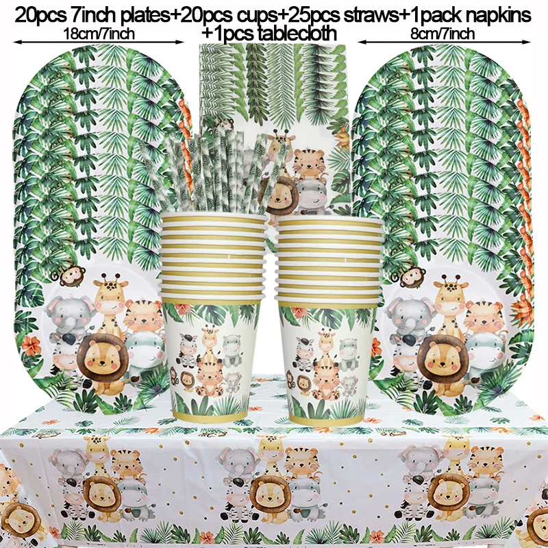 Jungle Safari Animal Party Tableware & Decorations Set