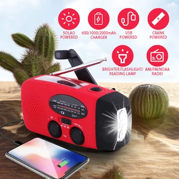 2000 mAh Emergency Radio with LED Lights Radio USB Solar Charging Light Outdoor Travel Portable Rechargeable FM/AM Radio 1