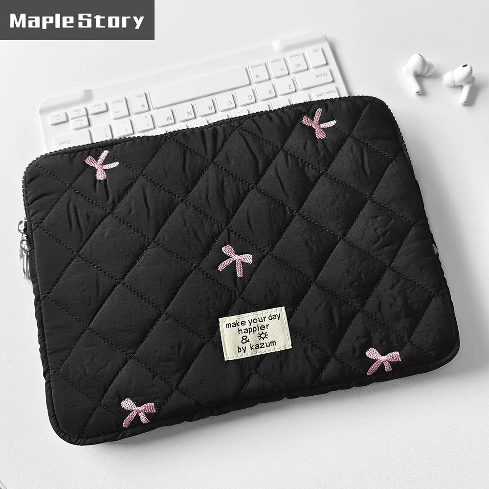 Elegant Bow Embroidery Laptop and Tablet Sleeve Case - Soft Protective Cover for 13 to 16 Inch Devices