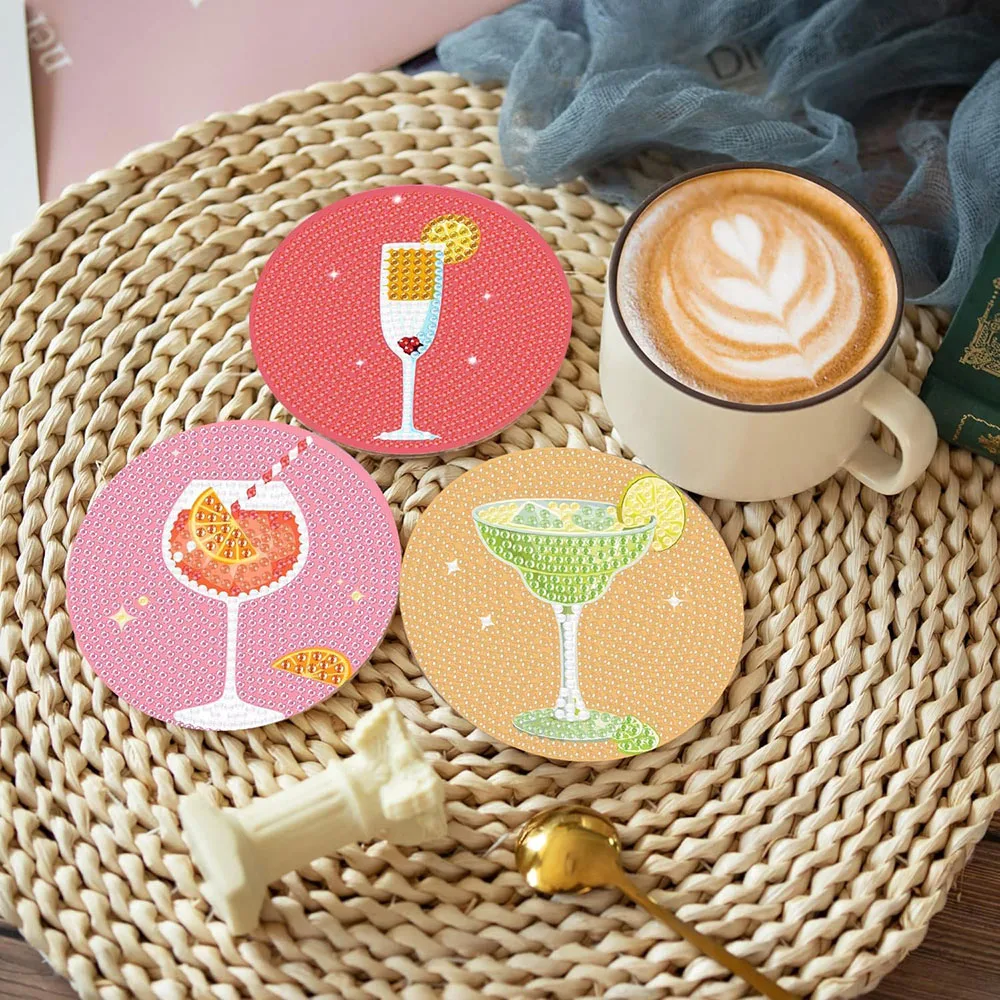8PCS Retro Diamond Painting Coaster Kits Vintage Cocktail Diamond Art Coasters with Holder 5D DIY Full Drill Art Kits
